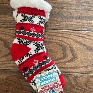 3/$15 SALE Red and White Sherpa Slipper Socks